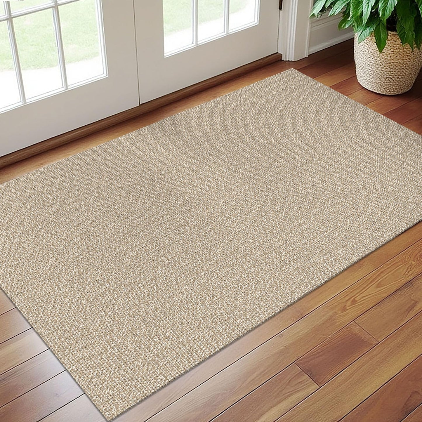 EARTHALL Washable Area Rug 3x5 Ft Non Slip Rugs for Entryway, Braided Rubber Backed Throw Rugs Door Mat Indoor Outdoor Entrance, Cotton Woven Carpet for Kitchen Foyer Front Door, Send/Beige