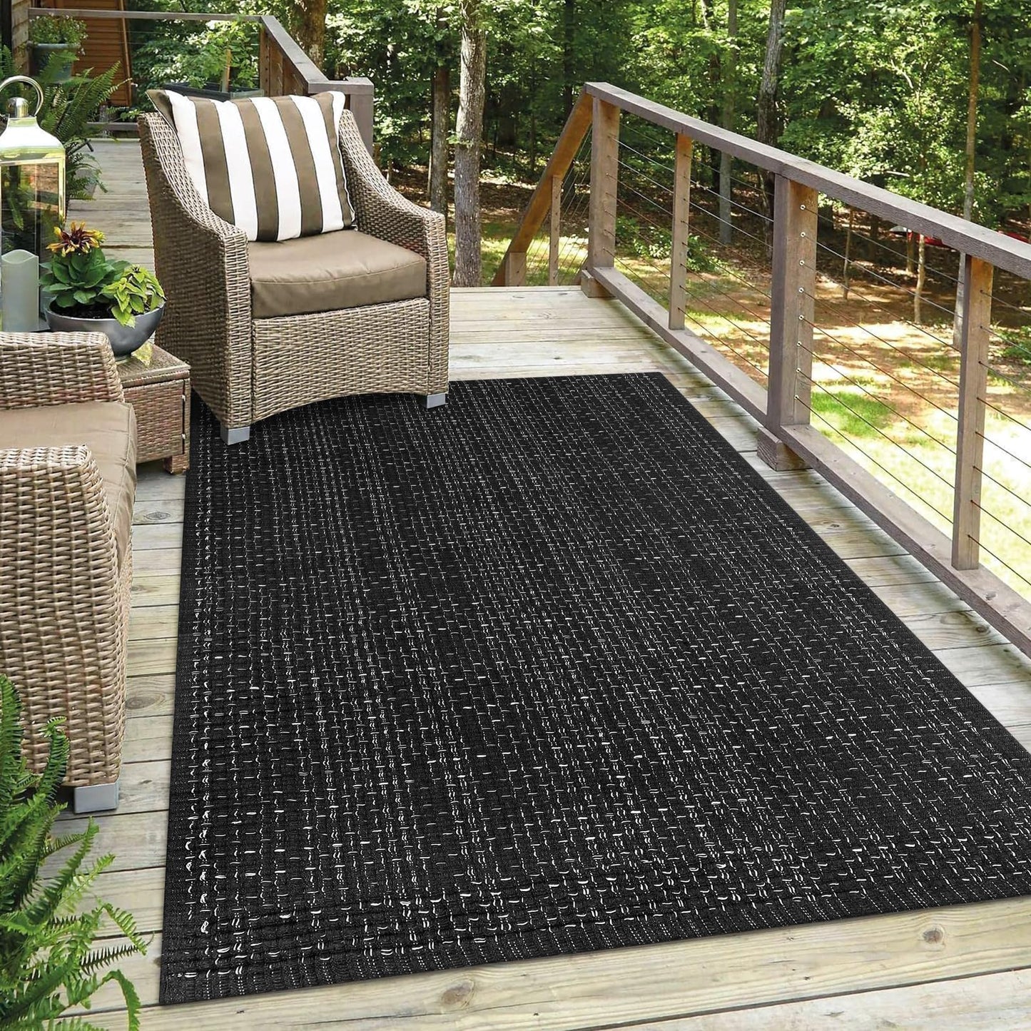 Seavish Modern Area Rugs, 3'x5' Black Cotton Woven Laundry Room Rug, Farmhouse Bathroom Runner Rugs, Low Pile Rustic Home Decor Neutral Rug for Entryway Bedroom Living Room Patio Doorway