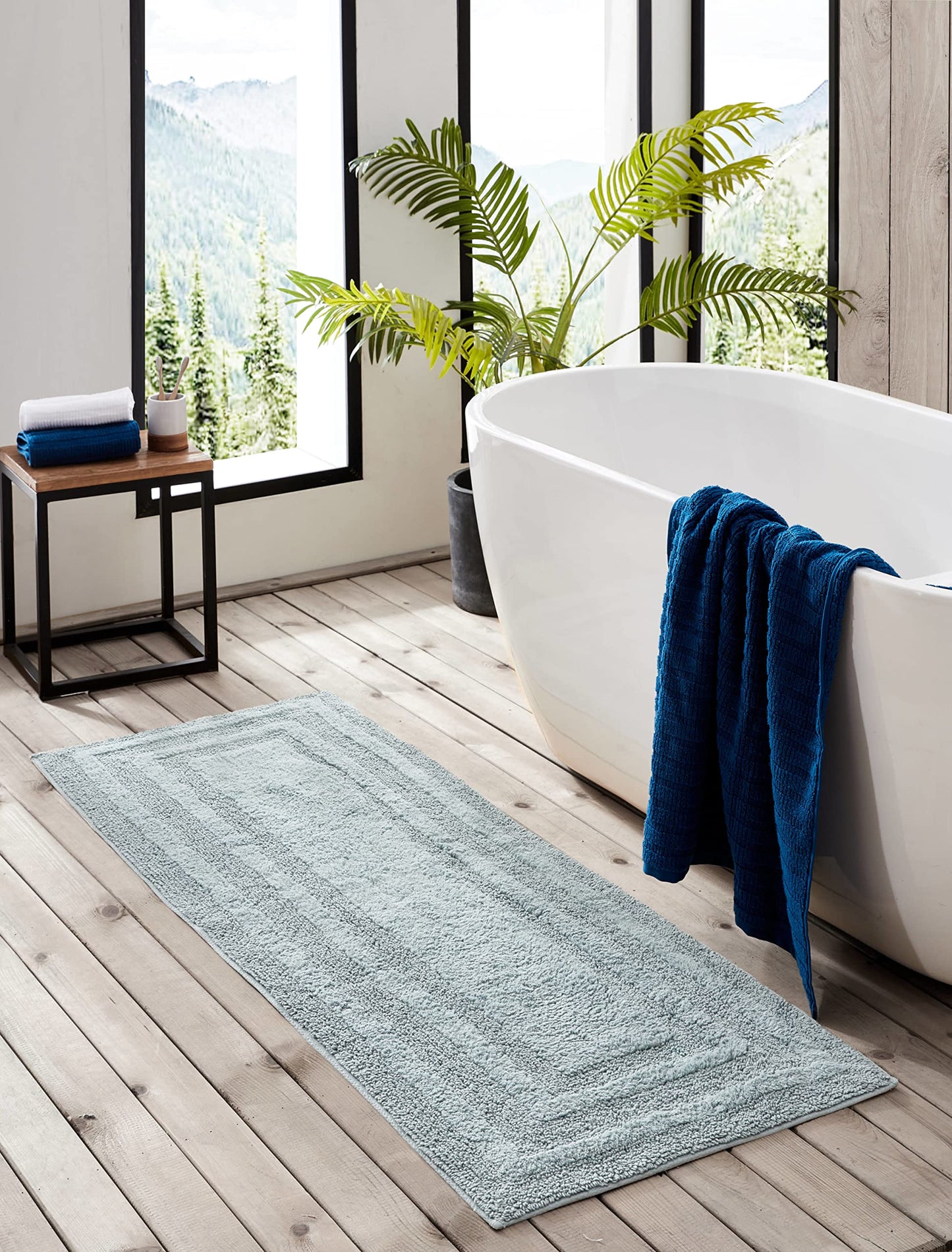 Eddie Bauer - Bathroom Rug, 100% Soft Plush Tufted Cotton Runner Rug, Highly Absorbent, Quick-Dry, and Skid-Resistant Backing (Logan Green, 22" x 60")