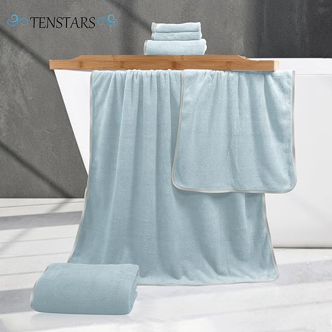 TENSTARS Microfiber Coral Velvet Luxury Silk Hemming Towel Set