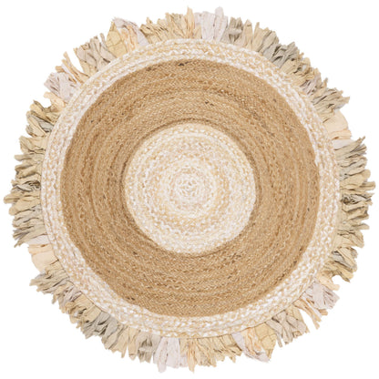 SAFAVIEH Cape Cod Collection Area Rug - 6' Round, Beige & Natural, Handmade Boho Fringe Jute & Cotton, Ideal for High Traffic Areas in Living Room, Bedroom (CAP701B)