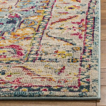 SAFAVIEH Phoenix Collection Area Rug - 5'1" x 7'6", Turquoise & Beige, Boho Chic Oriental Medallion Design, Non-Shedding & Easy Care, Ideal for High Traffic Areas in Living Room, Bedroom (PHX153K)