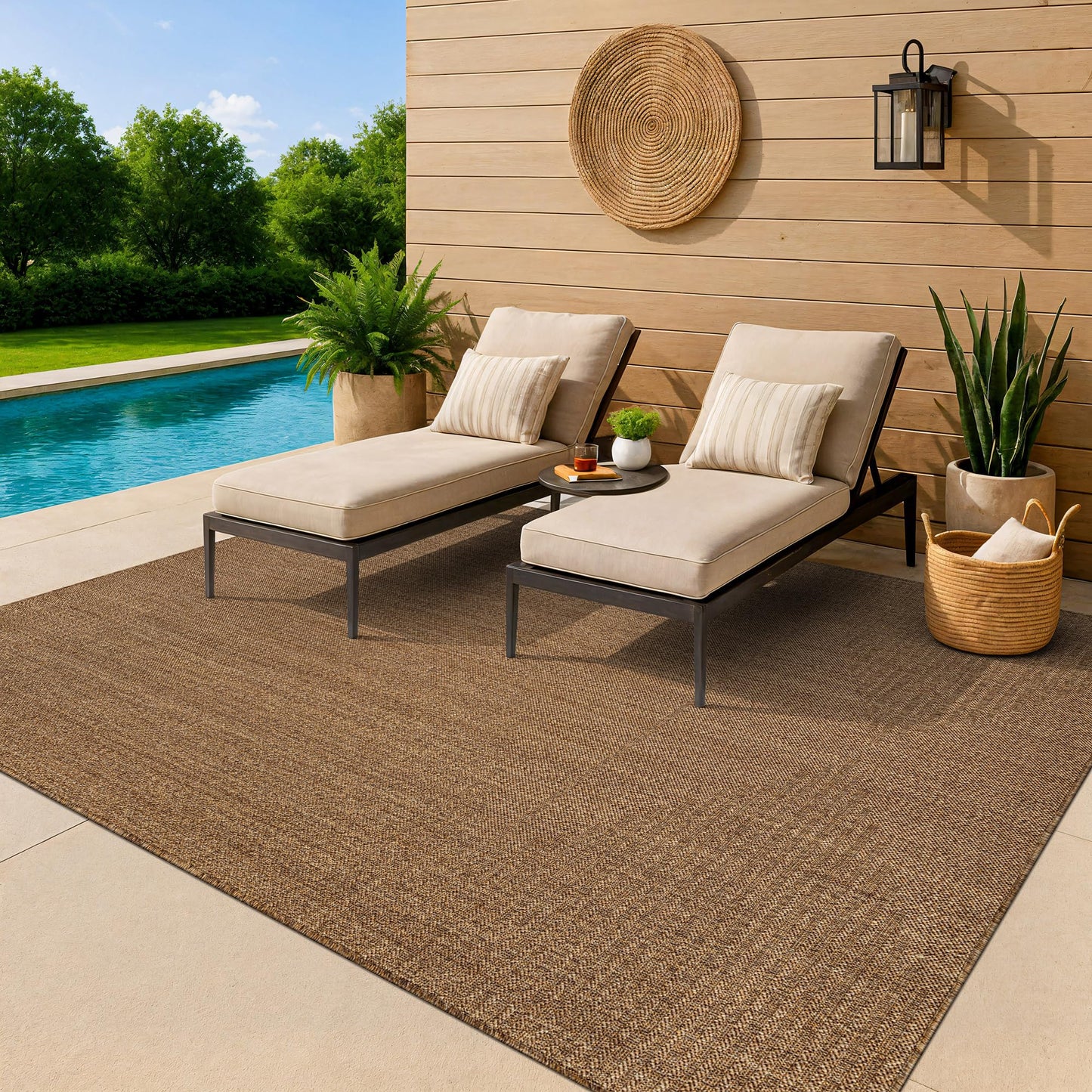 Rugshop Geometric Indoor Outdoor Flat Woven Area Rug,Natural Jute-Style,Easy-Care Patio Rug for Backyard Porch Deck Balcony, 5' x 7' Natural/Jute