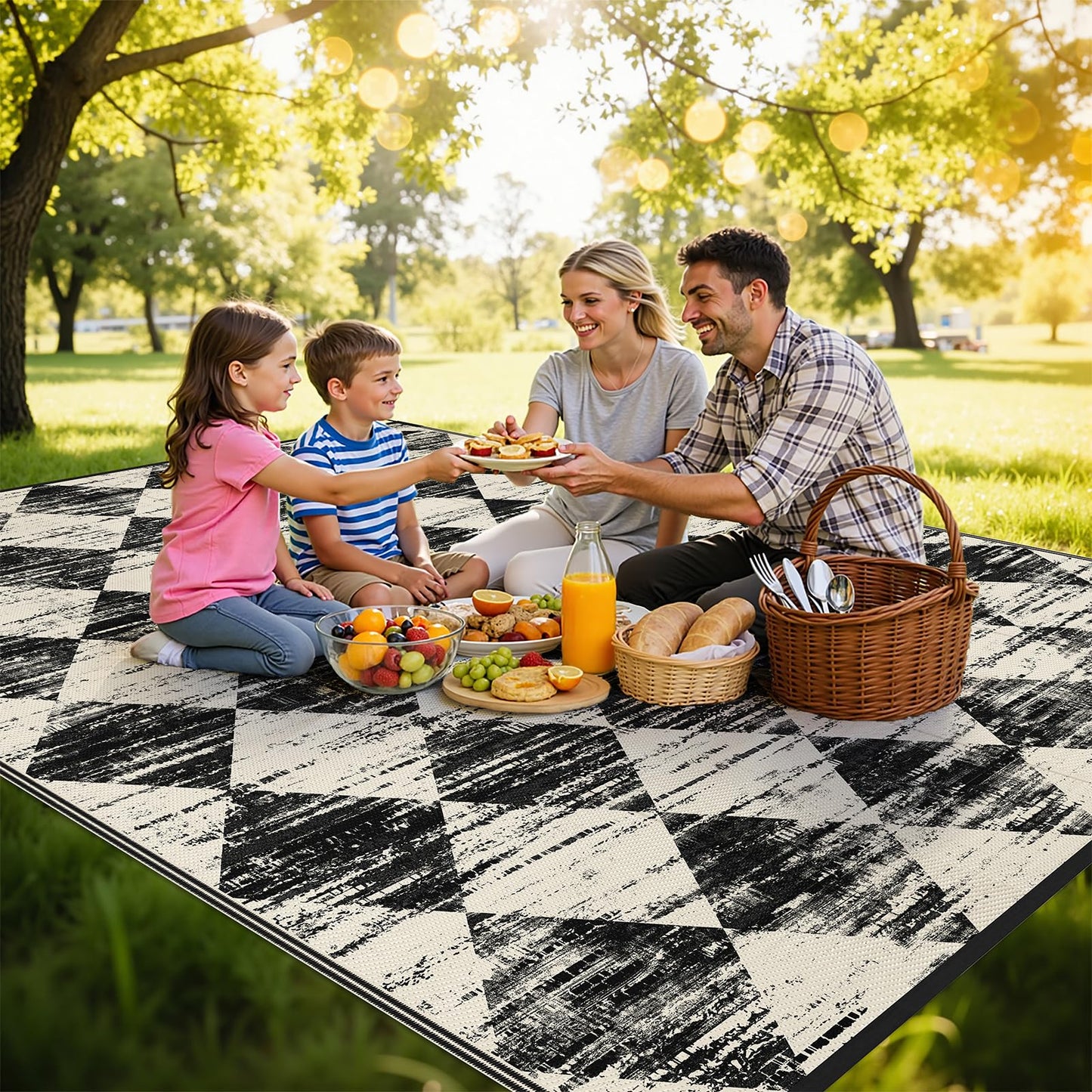 HEBE Checkered Outdoor Rug Waterproof 8x10, Reversible Plastic Straw Rug RV Camping Rug, Indoor Outdoor Patio Mat Clearance, Outside Carpet for Porch, Deck, Camper, Balcony, Backyard, Picnic
