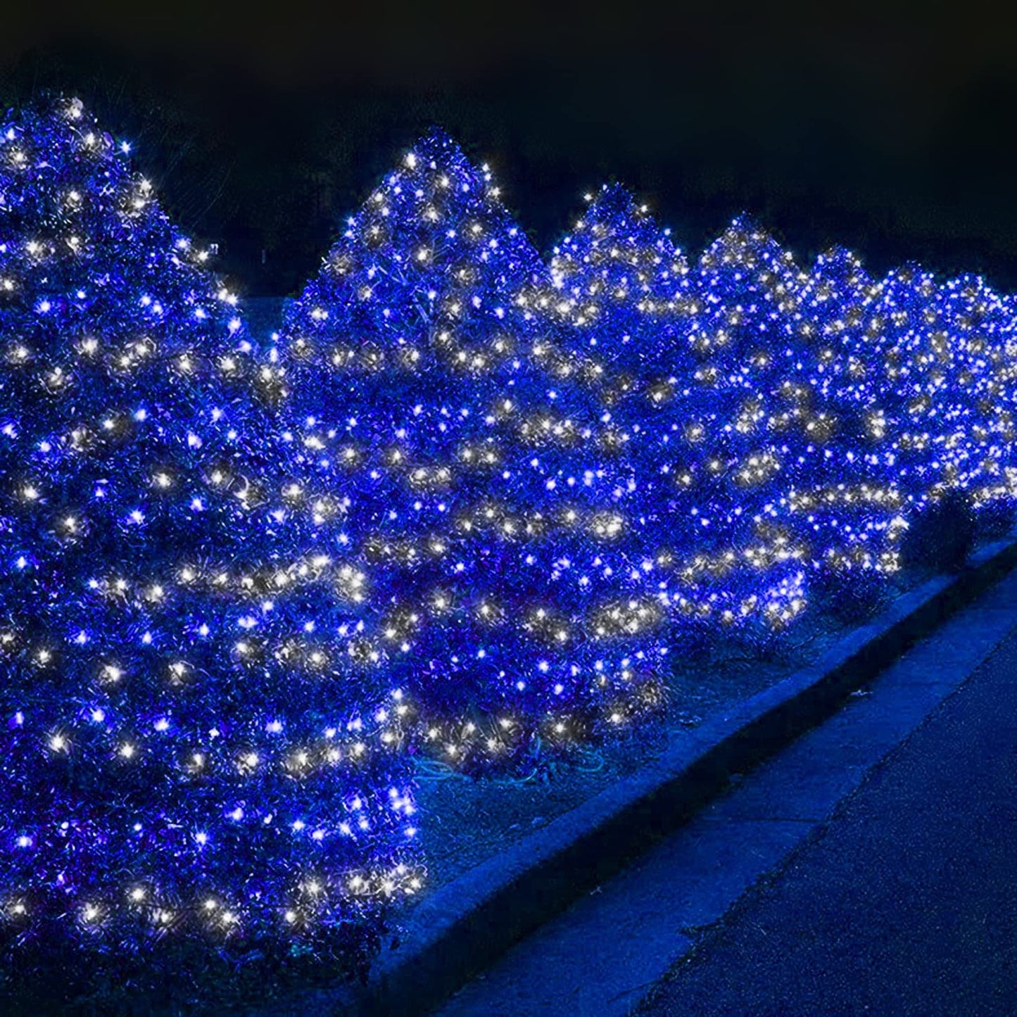 weillsnow 198 LED 9.8ft x 6.6ft Christmas Net Lights, Connectable 8 Lighting Twinkle Modes Mesh Lights for Christmas Outdoor Patio Garden Bush Fence Decorations (Blue & White)