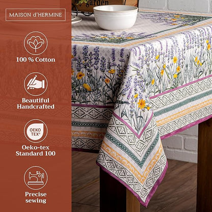 Maison d' Hermine Table Cloth Rectangle Table 100% Cotton 54 x 72 Inches Tablecloth Reusable Decorative for Dining Room, Farmhouse, Home, Party, Festive & Wedding Spring Summer - Fanny Lavender