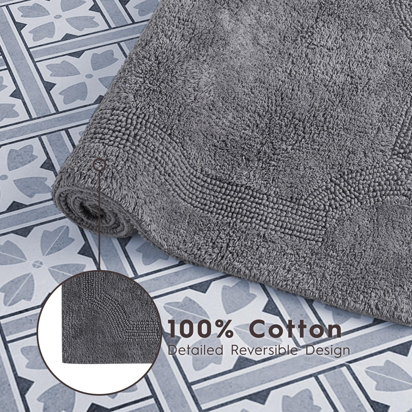 Laura Ashley - Reversible Cotton Bath Mat, Premium Bathroom Décor, Machine Washable Bathroom Rug, Highly Absorbent, 21"x34", Charcoal