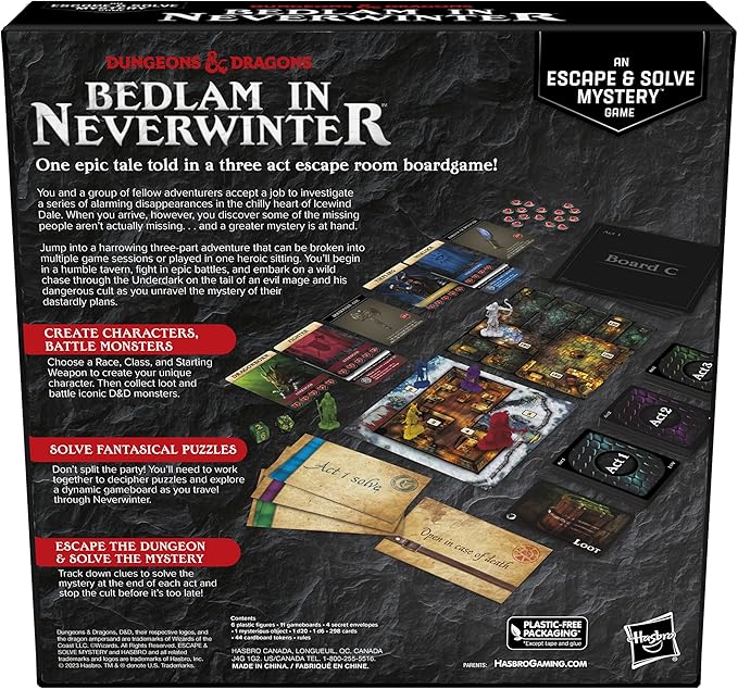 Hasbro Gaming Dungeons &amp Dragons: Bedlam in Neverwinter Board Game Escape Room Cooperative Strategy Games for Ages 12+ 2-6 Players 3 Acts Approx. 90 Mins Each (Amazon Exclusive)