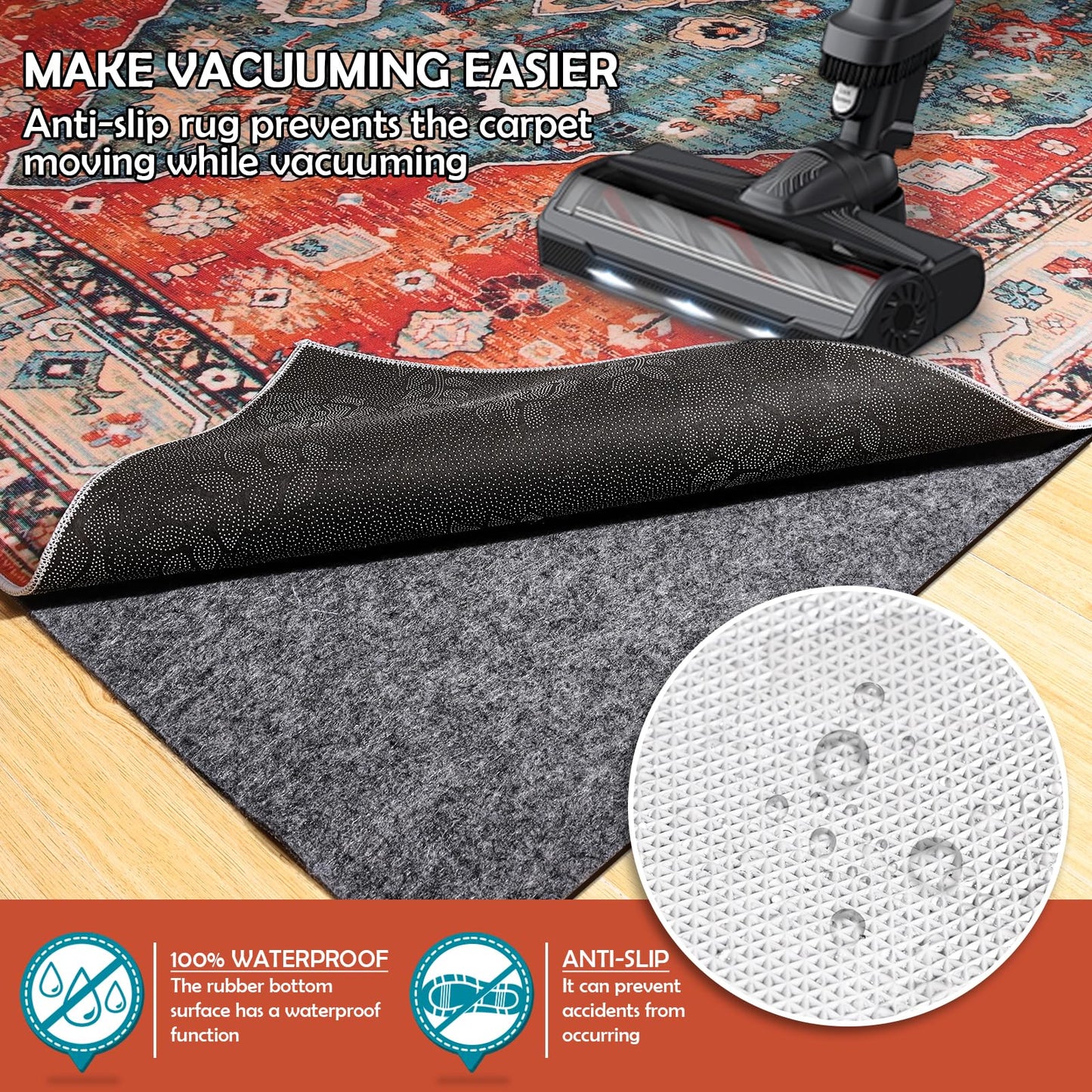 Waterproof Rug Pad, 8x10 Ft Under Area Rug Carpet Pad, Non Slip Rug Pads for All Floors and Hardwood Floors Finishes, Keep Carpets in Place Soft and Prevent Rug from Wrinkling or Buckling