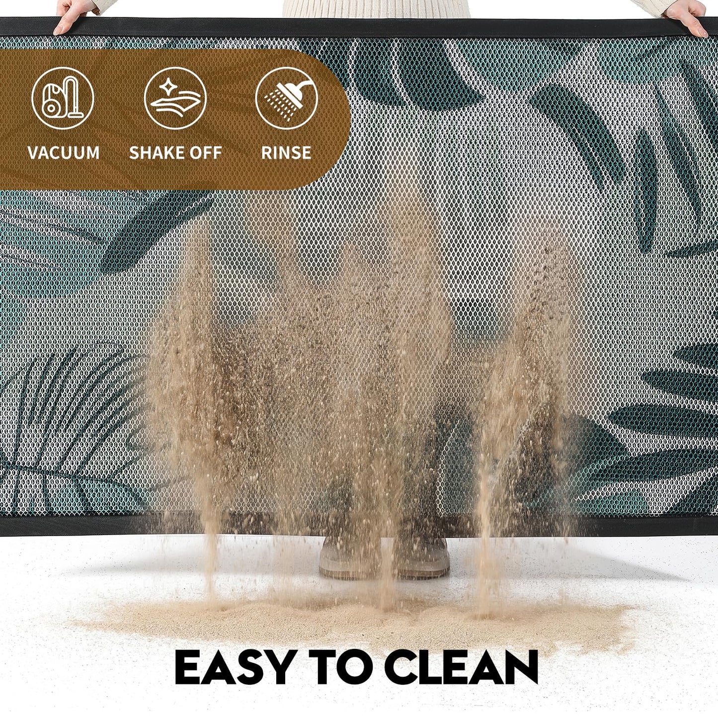 WELDUN Front Door Mat, Heavy Duty Non-Slip Rubber Dirt Trapper, Quick-Dry Low-Profile Washable Easy Clean, Welcome Mat for Indoor Outdoor Entryway Porch Patio Garage Mudroom 35.5"x24", Green Leaves