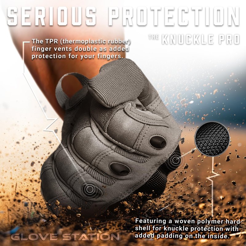 Glove Station Gloves for Men – Touchscreen Utility Gear with Hard Knuckle Protection Used in Motorcycle, Airsoft, & Outdoor Work Gray - Hard Knuckle X-Large