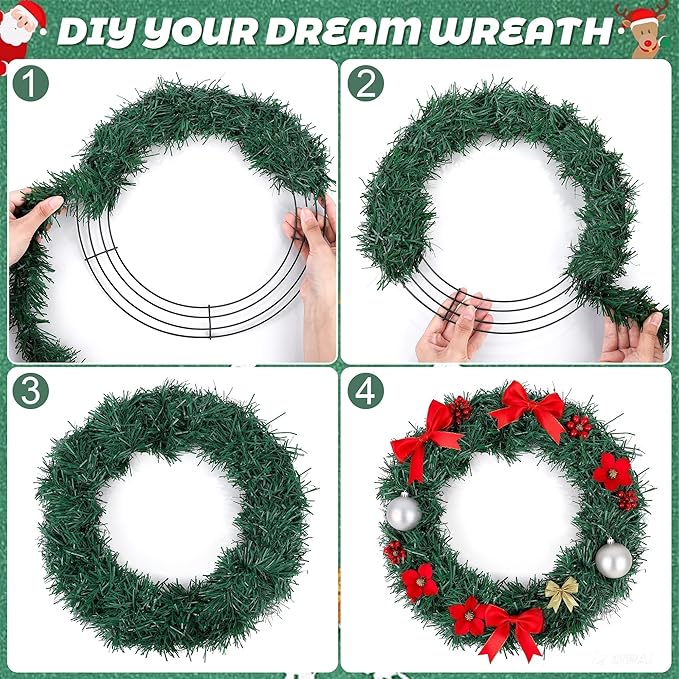 Fovths12 Pack Christmas Wire Wreath Ring 14 Inches Metal Wire Wreath Frame with Floral Wires Green DIY Floral Crafts for Xmas Halloween New Year Holiday Valentines Day Decor
