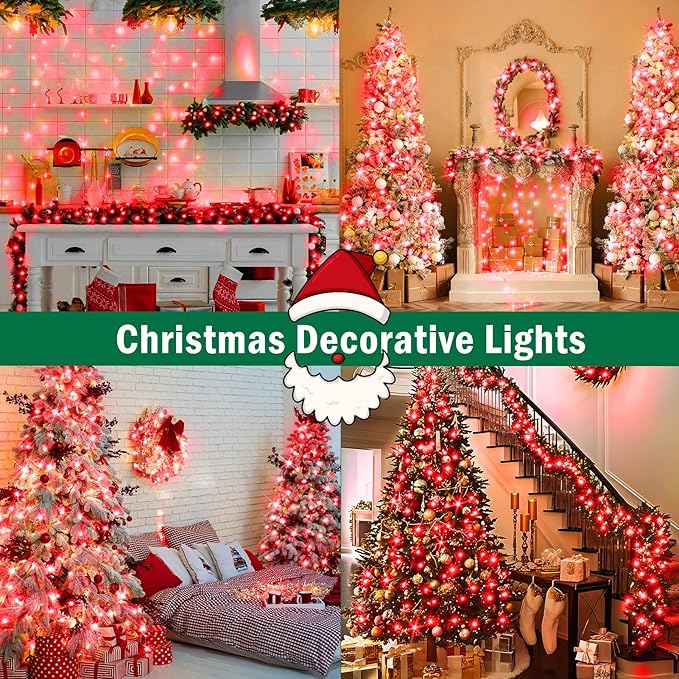 SAUIRS 197FT 500 LED Christmas Lights Outdoor String Lights with 8 Modes Timer Waterproof Fairy Light Plug in for Outside Indoor Party Xmas Palm Tree Yard Wedding Decorations(Red)