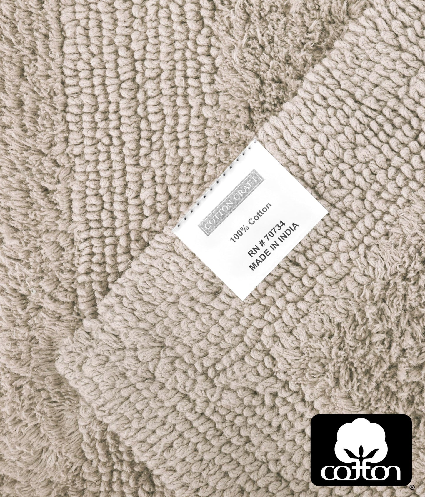 COTTON CRAFT Luxurious Bath Mat Rug - Set of 2 Reversible Heavyweight Step Out Bath Mats for Bathroom Floor, Tub and Shower - Pure Cotton Soft Plush Absorbent Tufted Racetrack Mat - 17x24 inch - Linen