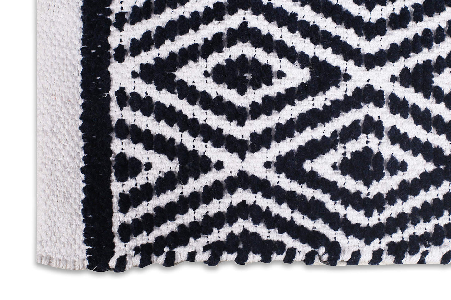 Chenille Cotton Diamond Runner Rug 2x5 Feet - Navy, Reversible Washable Soft Floor Runners Ideal for Kitchen, Hallway, Bedroom, Bathroom | Blue Farmhouse Boho Indoor Use Rugs for Patio Décor