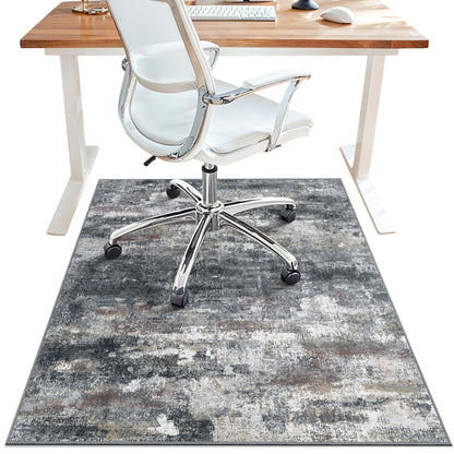 Office Chair Mat for Hardwood Tile Floor, Abstract 36"X 48" Desk Mats for Office Chair on Rolling Chairs Carpet, Desk Anti-Slip 1/5" Thick Rug for Computer Chair, Thin Low-Pile Floor Mat, Dark Gray