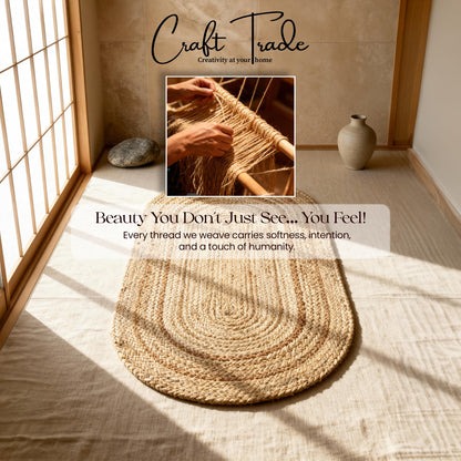 Craft Trade Oval Jute Area Rug, 3x5 Feet (36x60 Inch), Natural Braided Handwoven Floor Carpet, Reversible Oval Jute Rug for Entryway, Kitchen and Bedside