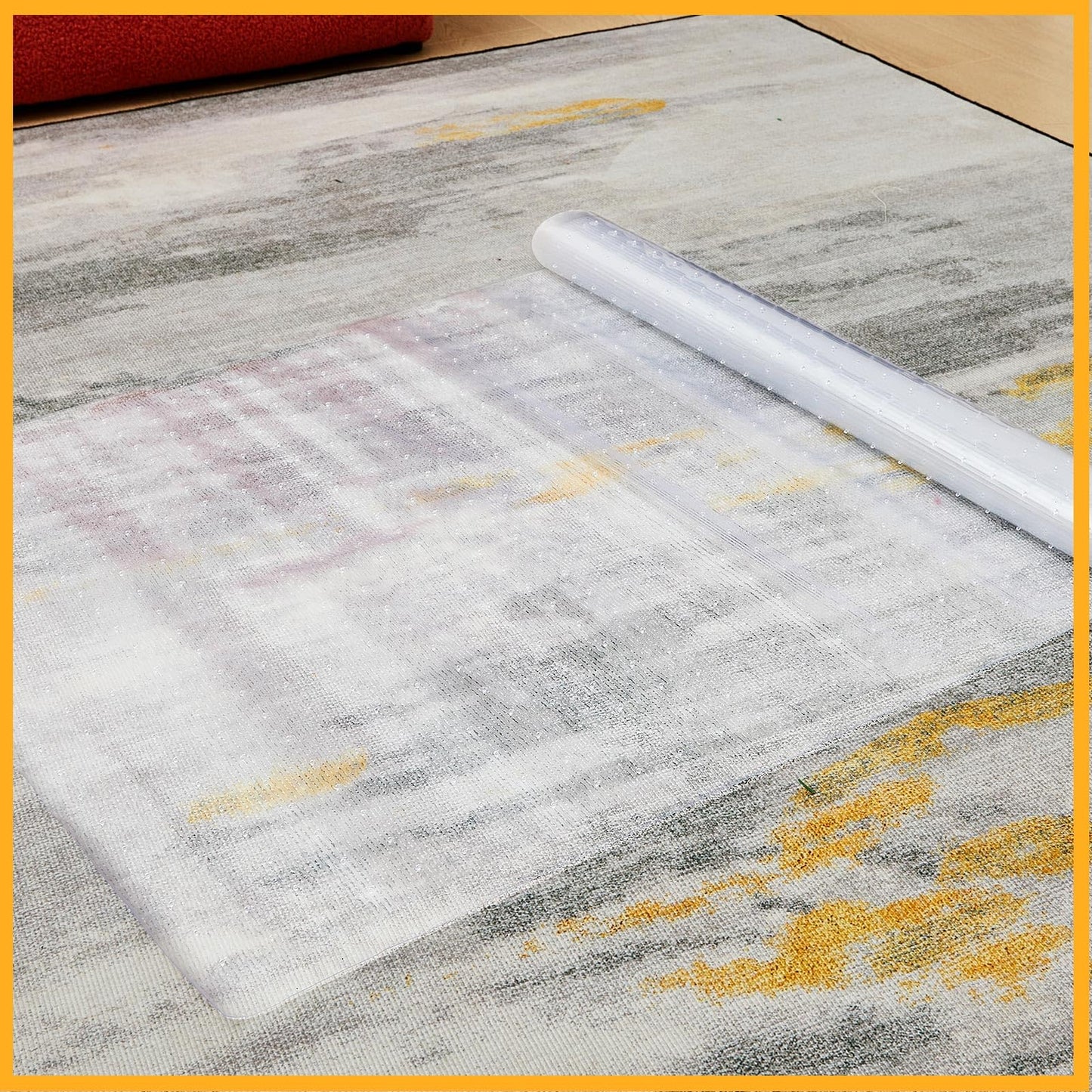 Tinideya 1 Roll 27 in x 25 ft x 0.017 in Clear Plastic Floor Protector PVC Runner with Grippers Non Slip Stain Resistant Floor Mat Ribbed Covering for Carpet Rug High Traffic Hallway Entrance