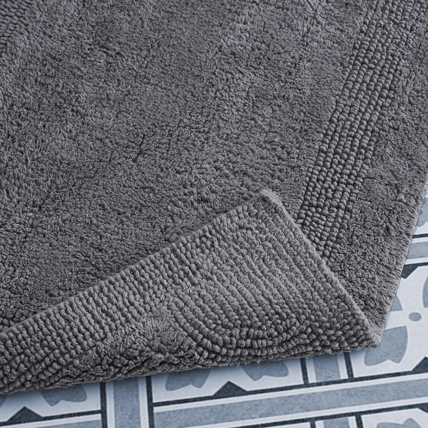 Laura Ashley - Reversible Cotton Bath Mat, Premium Bathroom Décor, Machine Washable Bathroom Rug, Highly Absorbent, 21"x34", Charcoal
