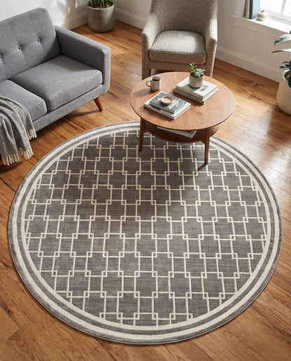 Rugs.com - Uptown Rug – 5 Ft Round Gray Easy-Clean Stain-Resistant Rug – Modern Geometric Design for Living Rooms, Bedrooms, and Entryways