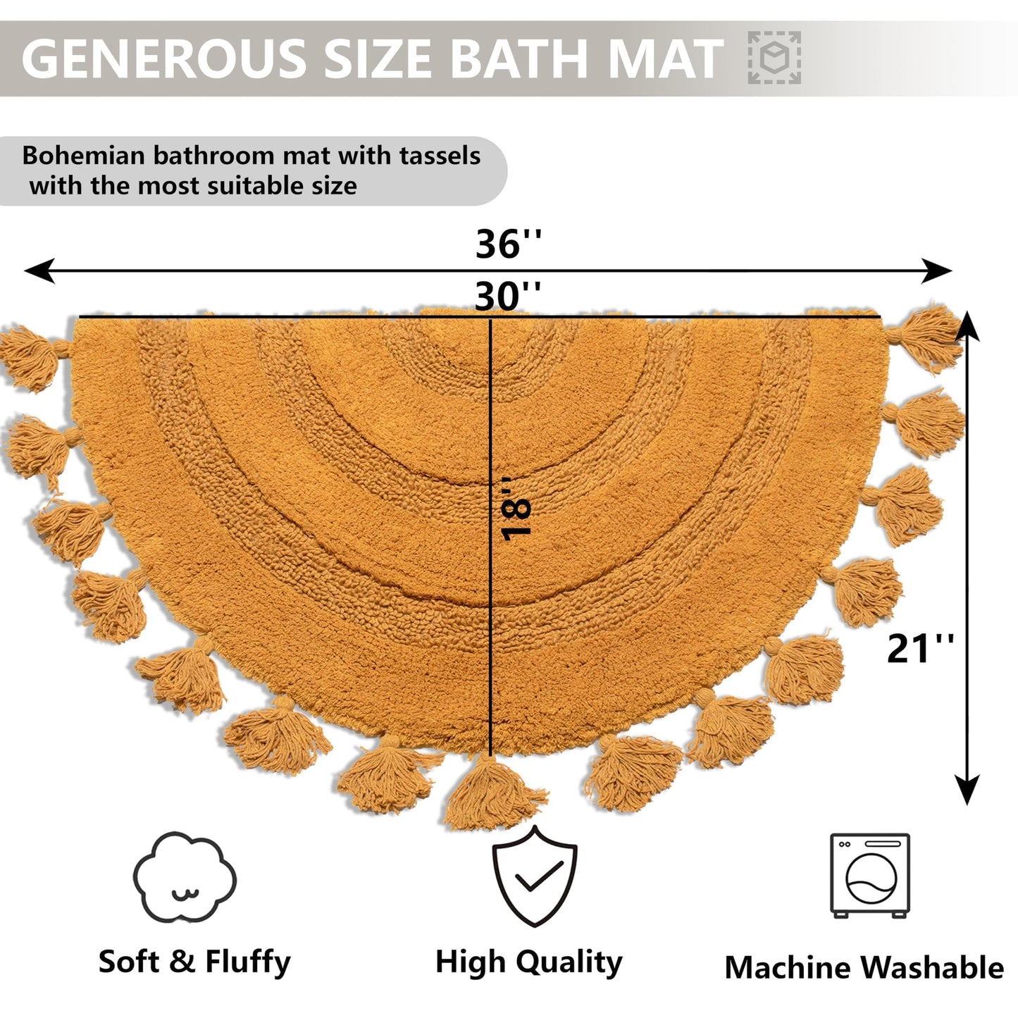 KOEXM Half Circle Boho Bathroom Rugs with Tassels 100% Cotton Hand-Woven Bath Rugs Non Slip Absorbent Crochet Rugs Machine Washable Boho Bath Mats for Bathroom Floor Tub
