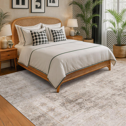 Hazo Haus Farmhouse Area Rugs for Living Room, 8x10 Washable Abstract Rug for Bedroom, Dining Room Under Table and Home Office, Ultra-Soft Low Pile Design, Stain Resistant (Beige/Brown/Peach)