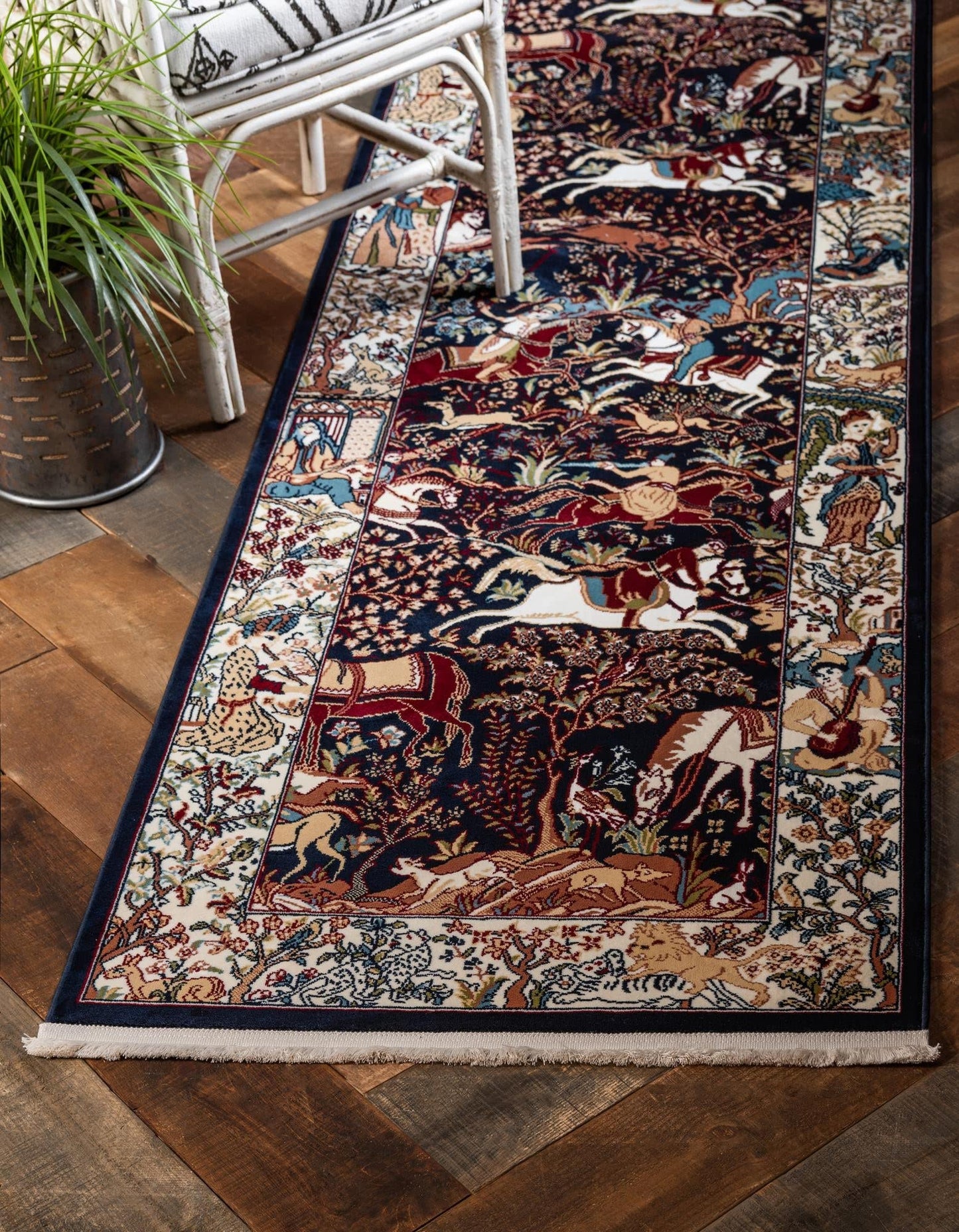 Unique Loom Narenj Collection Area Rug - Birmingham (3' x 13' 1" Runner, Navy Blue/ Blue)