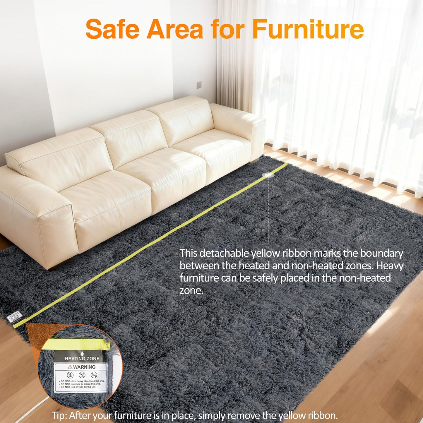GarveeHome Wireless Heated Floor Mat 8x10 ft, Heated Rug Gaming Rug with 6 Heat Levels & 10H Auto Off, Soft Plush Heating Carpet Foot Warmer for Living Room Bedroom Office Playroom, Grey