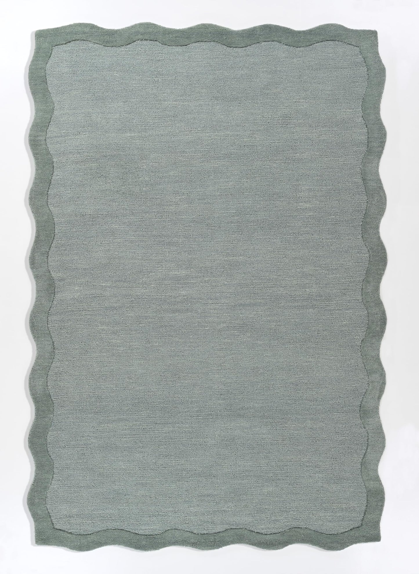 Restoration and Renovation Scalloped Hand-Tufted Wool Area Rug – Thick, Soft, Plain Textured Carpet for Living Room, Bedroom, – Wavy Edge Accent Rugs with Cotton Backing (Sage Green, 3' x 5')