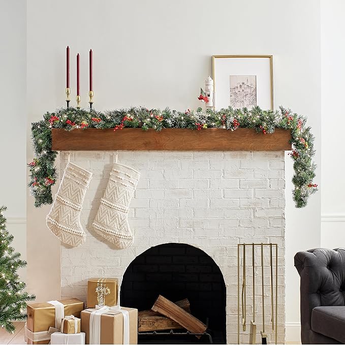 National Tree Company Pre-Lit Artificial Christmas Garland, Green, Wintry Pine, White Lights, Decorated with Pine Cones, Berry Clusters, Plug In, Christmas Collection, 9 Feet