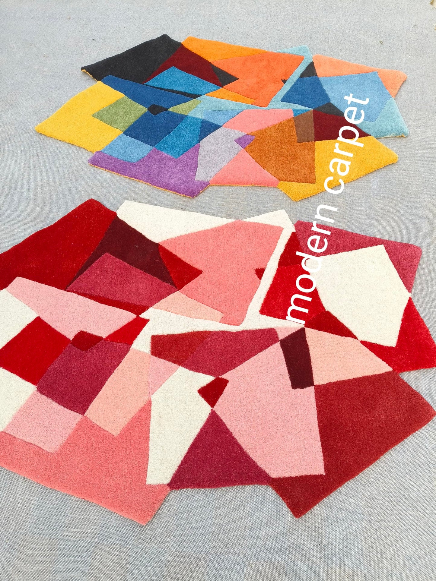 Irregular Shaped Throw Rugs Illusion Pattern Hand-Tufted 100% Wool Handmade Area Rugs 3X5 Ft Multicolor Elegant Hand Tufted Entryway Carpet (3x5 Feet)