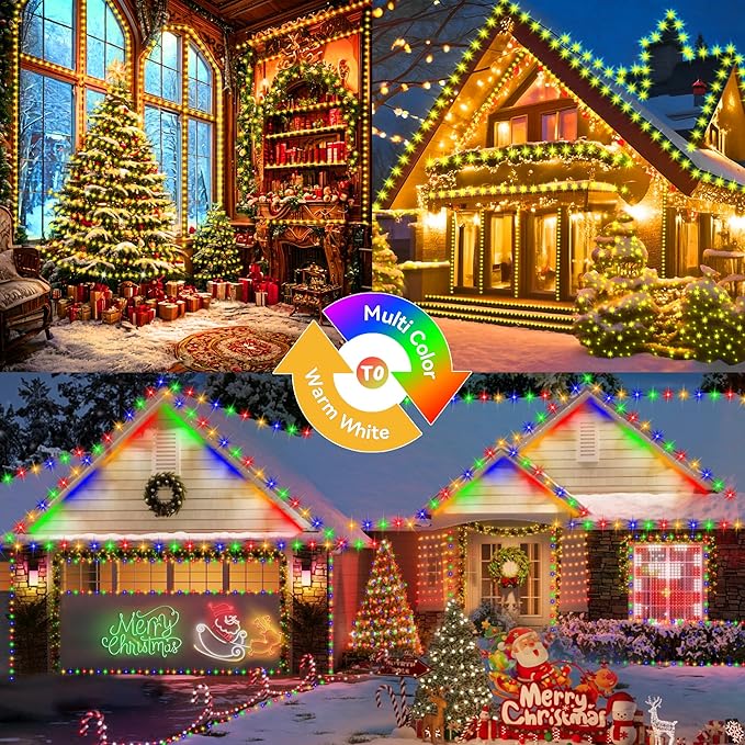 KNONEW 720 LED 337FT Christmas Lights Outdoor Clear Wire Color Changing String Lights with 11 Modes & Timer Dimmable Fairy Light for Xmas Tree Roof Yard Wedding Decorations(Warm White to Multicolor)