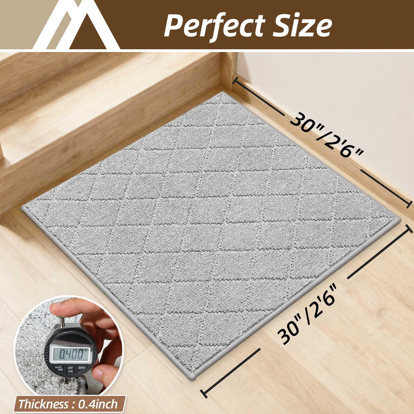 COSY HOMEER Edging Stair Treads Non-Slip Corner Indoor Stair Runners for Wooden Steps,Landing Slip Resistant Stair Rugs Mat for Kids and Dogs,100% Polyester TPE Backing,Grey,30x30 inch