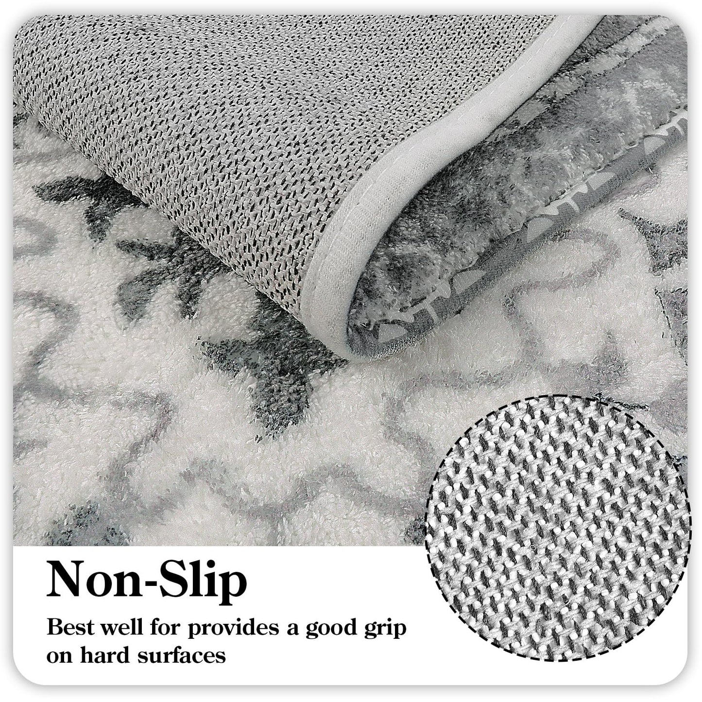 Uphome Boho Retro Bathroom Rug Gray Non-Slip Soft Bath Rug Machine Washable Oriental Bathroom Mat Traditional Farmhouse Floral Floor Mats for Bathtub Shower Toilet, 20x31 inch