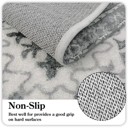 Uphome Boho Retro Bathroom Rug Gray Non-Slip Soft Bath Rug Machine Washable Oriental Bathroom Mat Traditional Farmhouse Floral Floor Mats for Bathtub Shower Toilet, 20x31 inch
