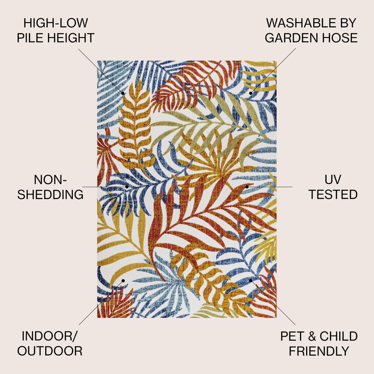 JONATHAN Y Tropics Palm Leaves Indoor Outdoor Square Area Rug 6X6 Cream/Orange, Boho for Backyard, Patio, Porch, Easy-Cleaning, High Traffic, Pet-Friendly, Non-Shedding (AMC100B-6SQ)