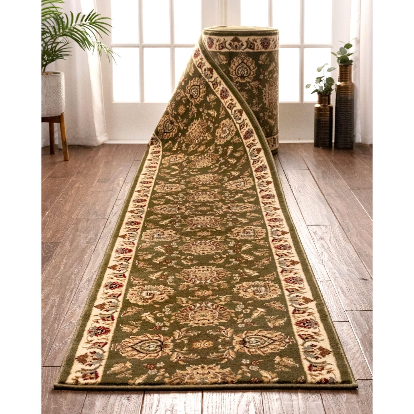 Well Woven Custom Size Hallway & Stair Runner- Choose Your Length - Sultan Sarouk Green Oriental Traditional 27 Inch Wide x 2 Feet Long Runner (27" x 2' Runner) Rug