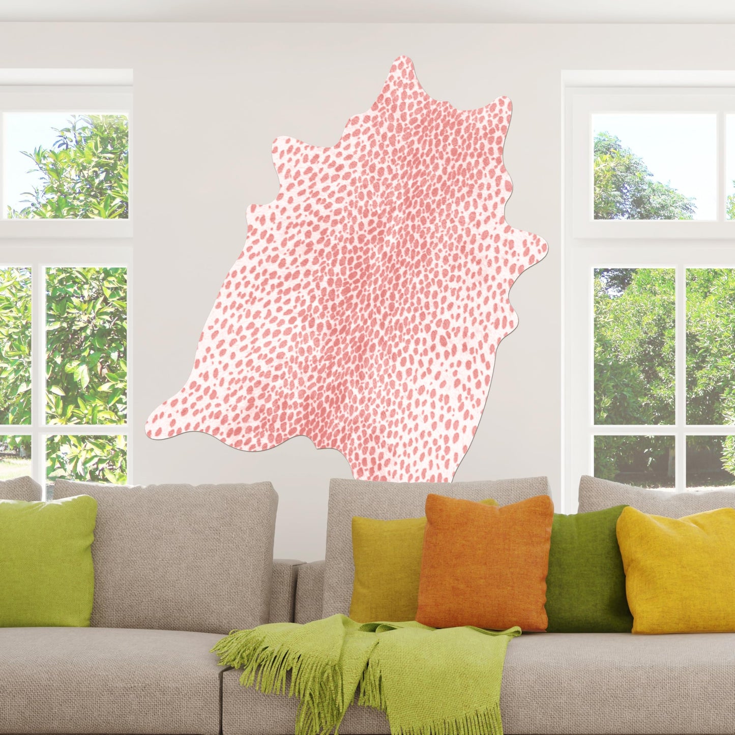 WARM HAVEN Leopard Print Rug, Animal Print 5.2x6.2 Feet Cowhide Rug for Living Room Bedroom Cow Hide Cheetah Faux Fake Antelope Deer Western Rustic Pink
