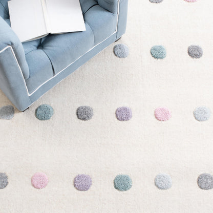 SAFAVIEH Kids Collection Area Rug - 5' x 8', Ivory, Handmade Polka Dot Wool, Ideal for High Traffic Areas in Living Room, Bedroom (SFK805A)