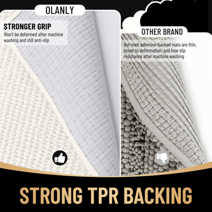OLANLY Thick Bathroom Runner Rugs 59x24, Extra Soft Absorbent Chenille Bath Rugs, Rubber Backing, Machine Wash Dry, Long Bath Mats for Bathroom Floor, Tub and Shower, Home Decor Accessories, Ivory
