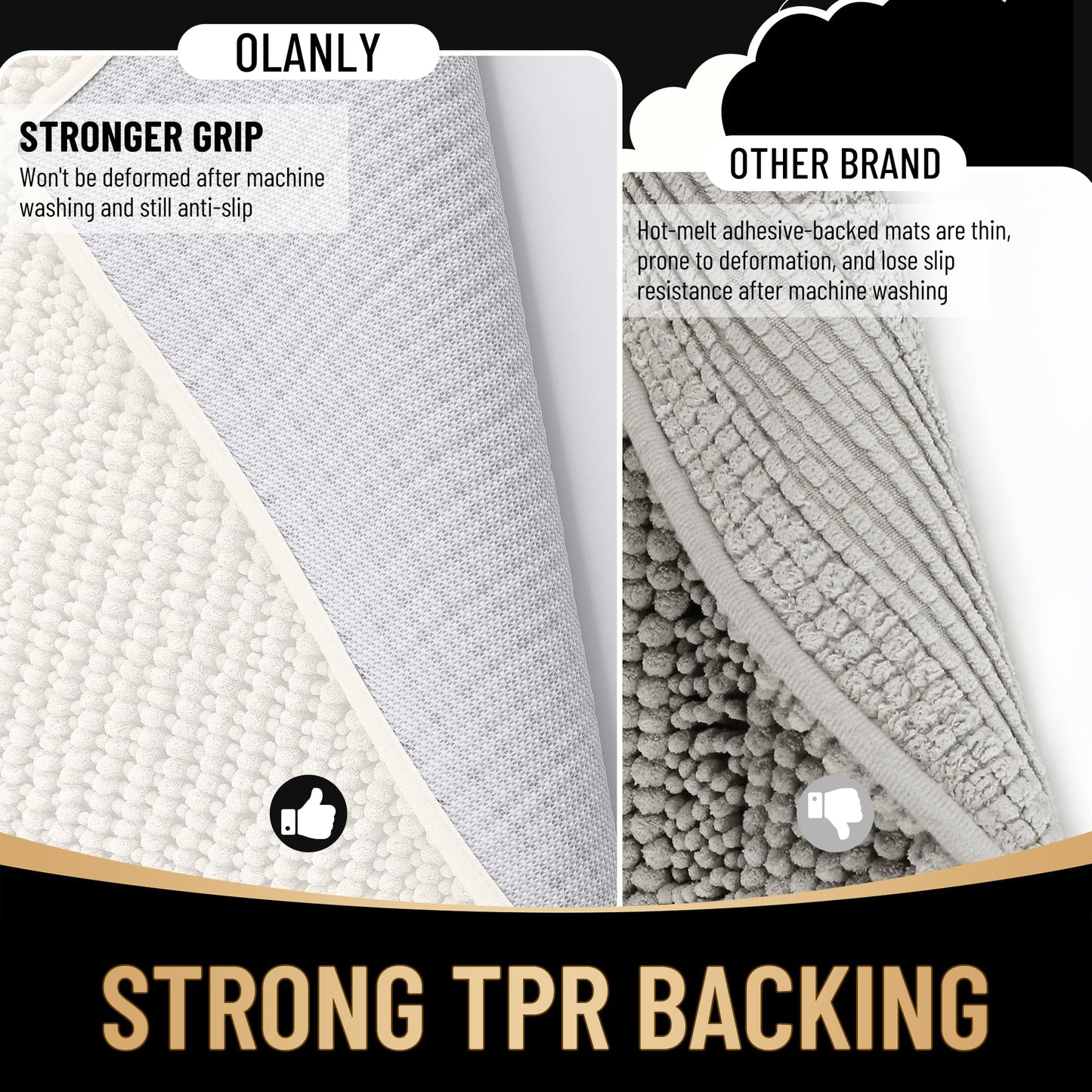 OLANLY Thick Bathroom Runner Rugs 47x24, Extra Soft Absorbent Chenille Bath Rugs, Rubber Backing, Machine Wash Dry, Long Bath Mats for Bathroom Floor, Tub and Shower, Home Decor Accessories, Ivory