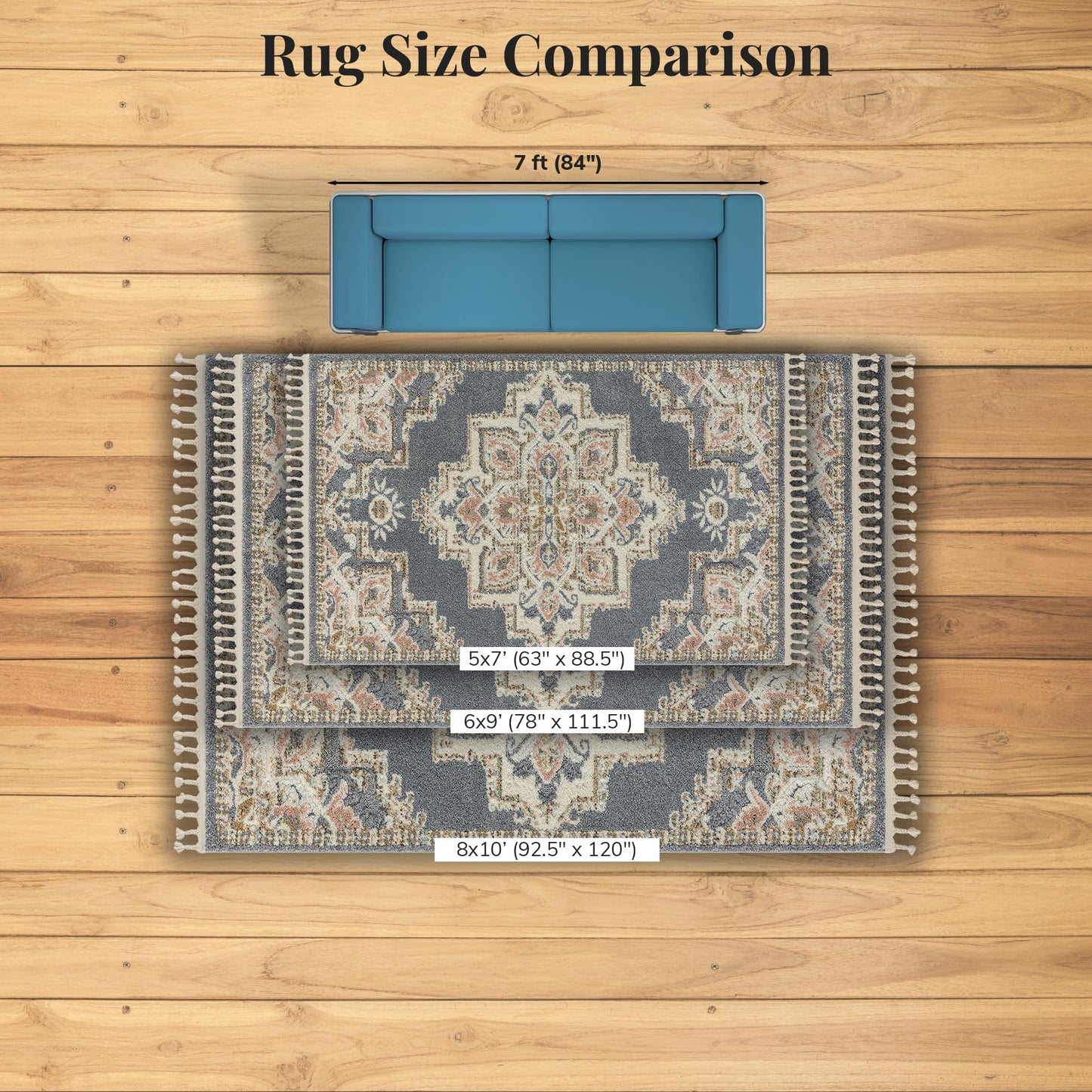 LUXE WEAVERS Southwestern Medallion Fringe Gray 5x7 Area Rug