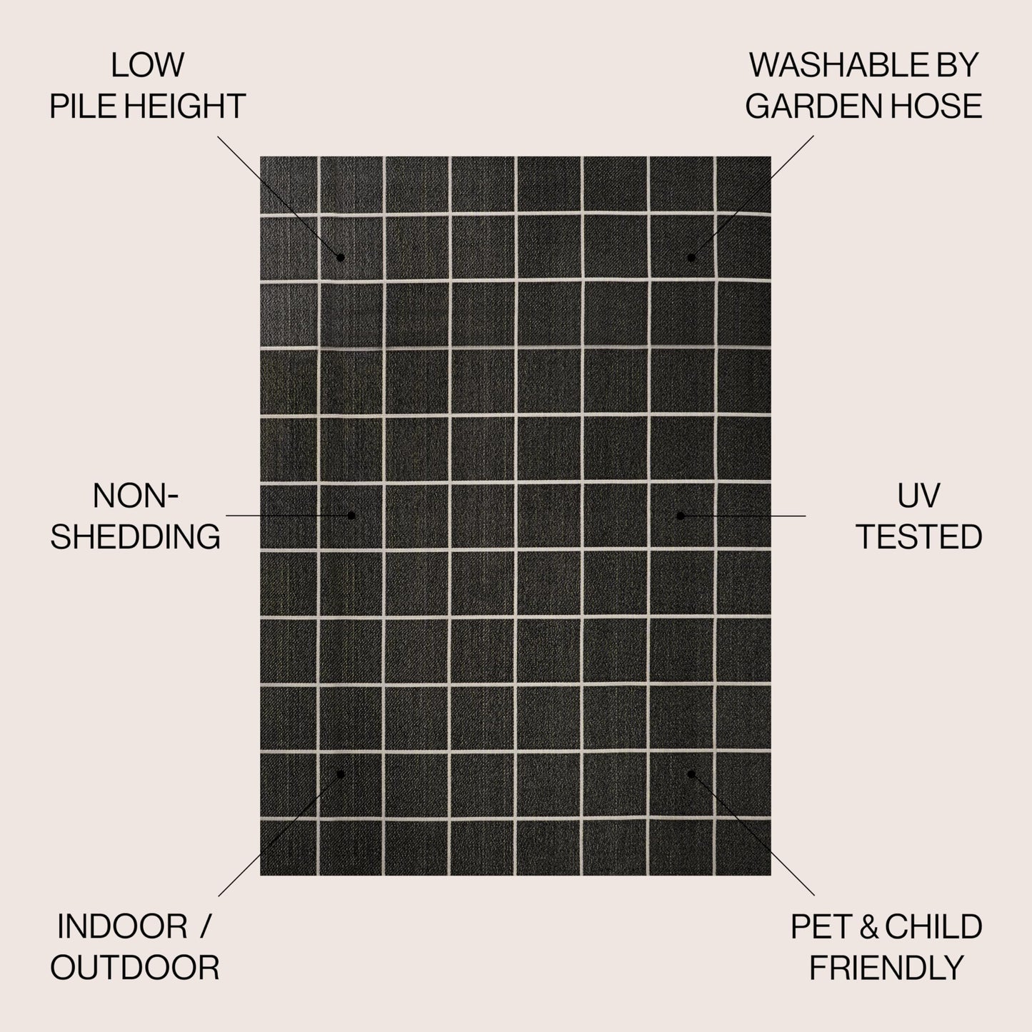 JONATHAN Y Grid Squares Indoor Outdoor Area Rug 3X5 Black/Cream, Modern for Backyard, Patio, Porch, Easy-Cleaning, High Traffic, Pet-Friendly, Non-Shedding (SMB200B-3)