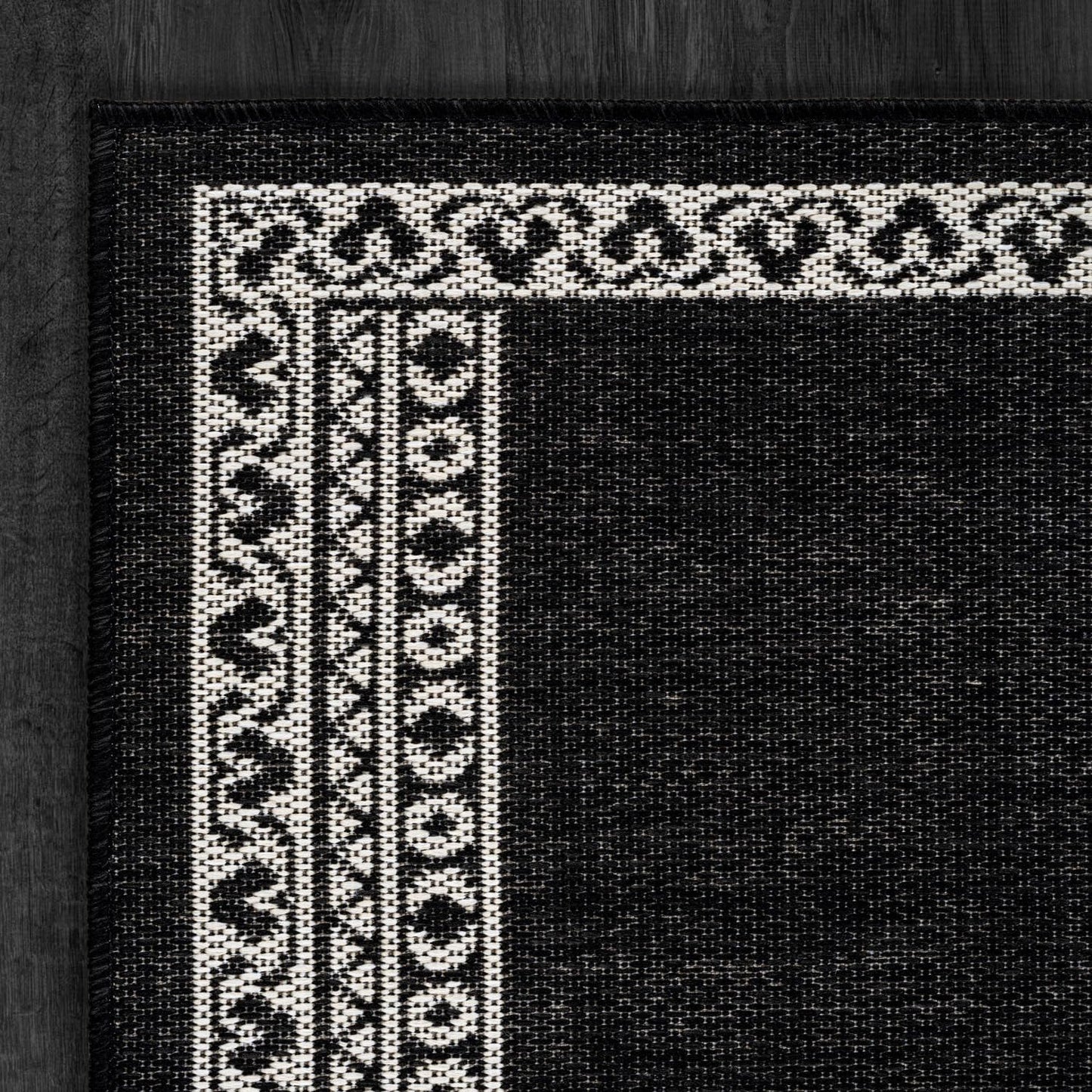 Washable Outdoor Rug 5x7 Modern Area Rugs Outdoor Carpets Bordered Pattern Non Shedding Waterproof Easy Clean Patio Deck Porch Living Room Bedroom Garden RV (5 X 7 Black)