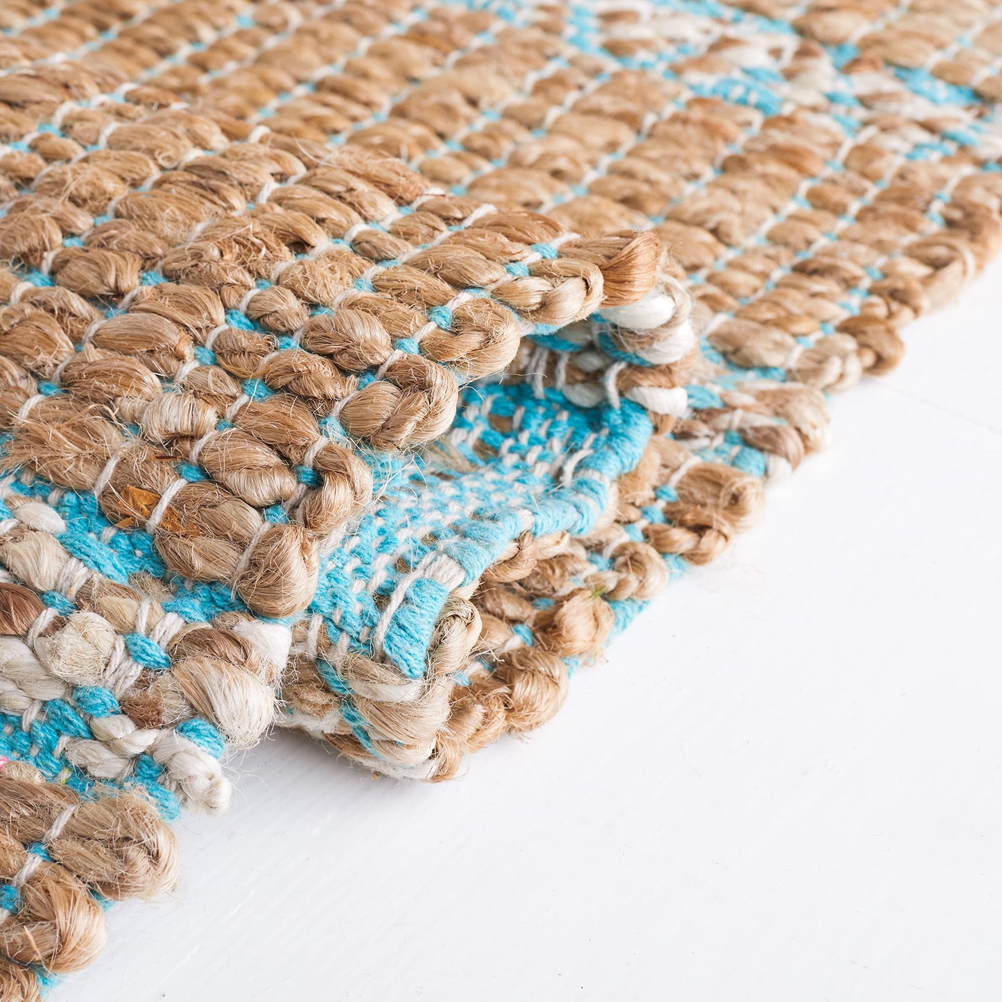 SAFAVIEH Area Rug 8x10 - Natural Fiber Collection - Large - Teal & Natural, Handmade Jute & Cotton Flat Weave, Stripe Pattern, Ideal for Living Room, Bedroom, Dining Space (NFB655K)
