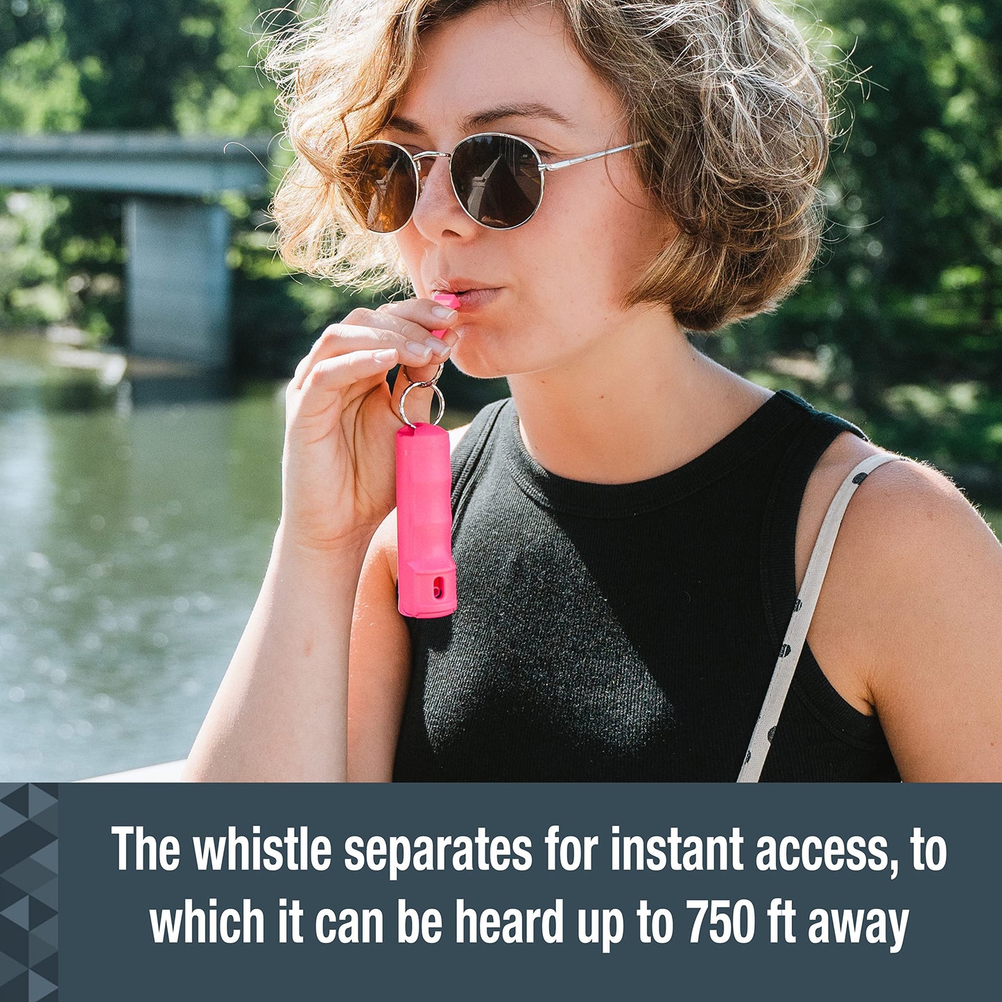SABRE 2-in-1 Pepper Gel with Detachable Safety Whistle Keychain, 3X longer spray time, 12-Foot, Whistle for Help and Can Be Heard Up to 750 Feet, UV Marking Dye, Ergonomic Finger Grip, Flip Top Safety