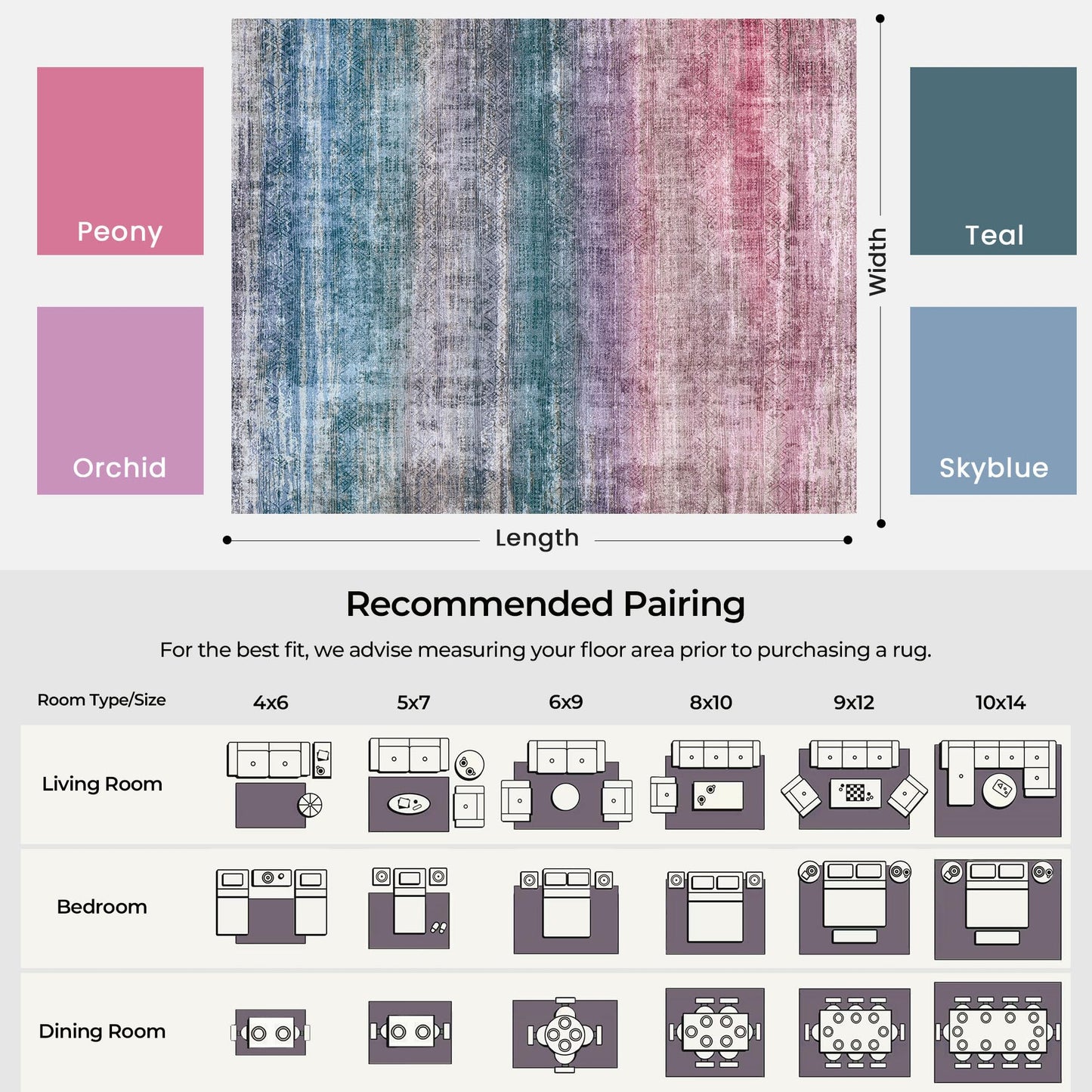 Kokia Abstract Area Rugs Boho Washable Distressed Retro Indoor 6x9 Rug Multicolor Low Pile Non-Slip Non-Shedding Red Carpet Bedroom Living Room Dining Room, Oslo Orchid