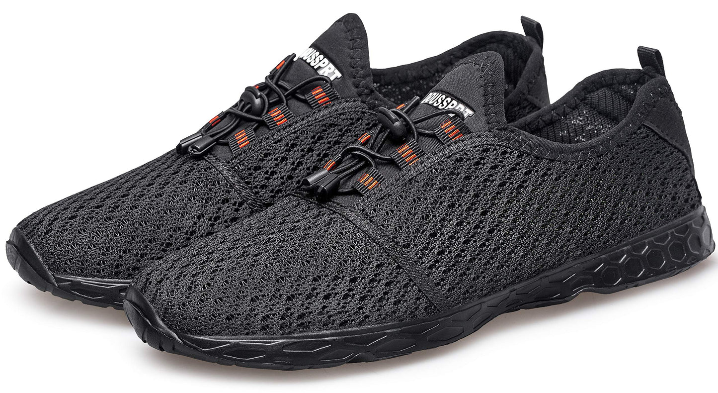 DOUSSPRT Men's Water Shoes Quick Drying Sports Aqua Shoes Dark Allblack Size 7