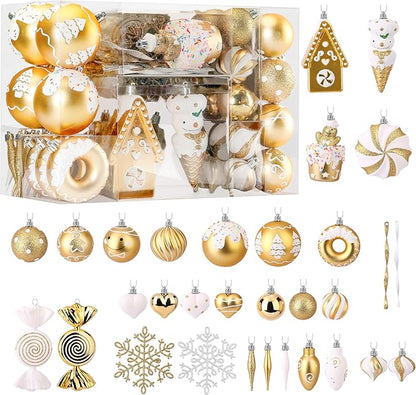 SHareconn 86pcs Christmas Tree Balls Ornaments, Shatterproof Plastic Decorative Baubles for Christmas Tree Decorations, Holiday Wedding Party Decoration, Festive Ornaments,White Gold