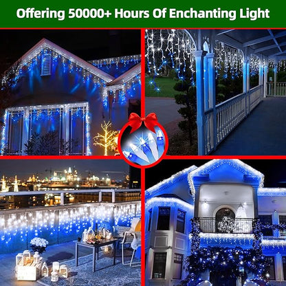 670 LED Christmas Lights with 148Drops, 66ft 12 Modes Hanging ice String Lights with Timer Dimmable & Waterproof, Plug-in Fairy Lights for Indoor Holiday Wedding Christmas Decorations Blue & CoolWhite